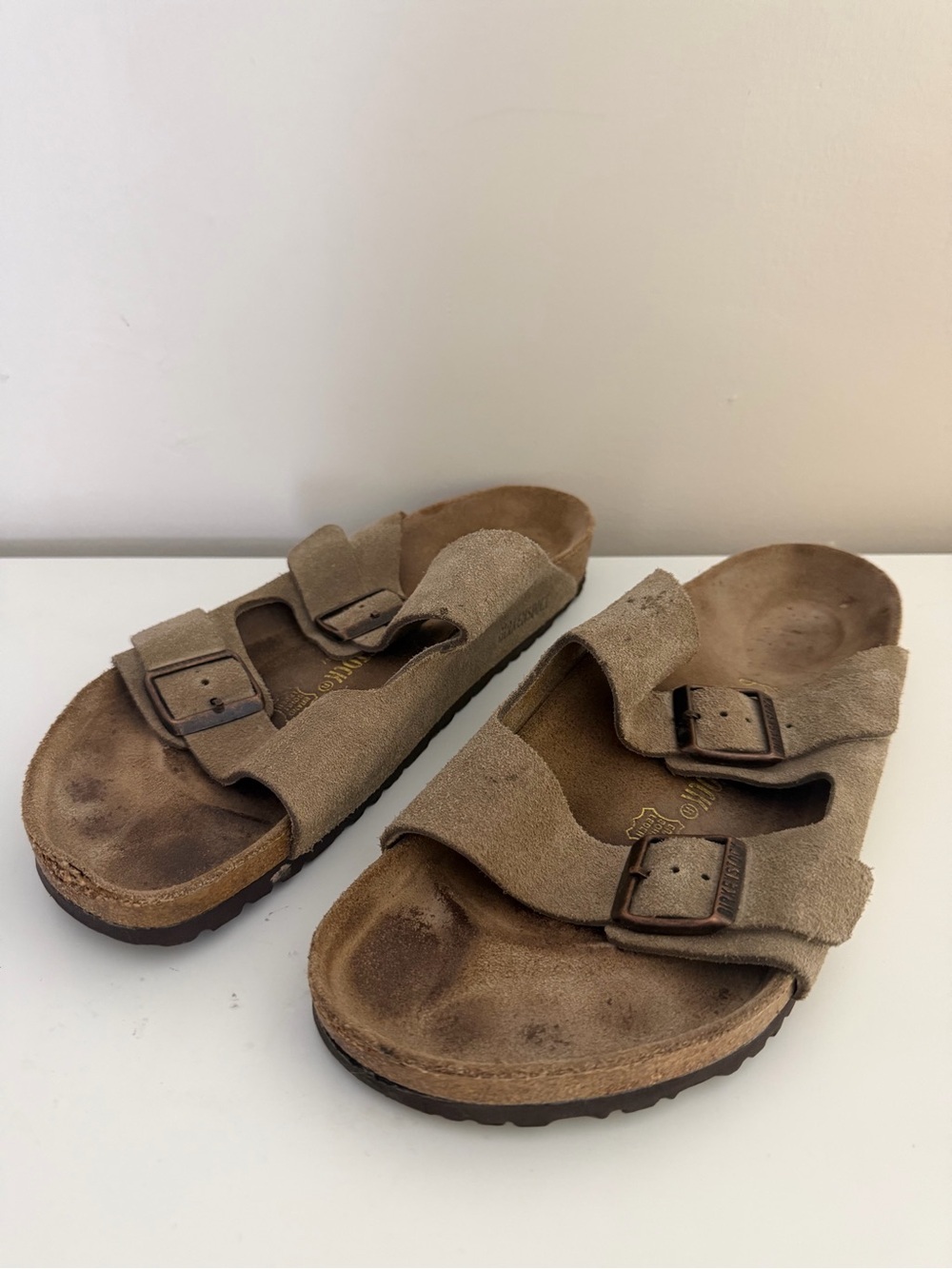 Birkenstock men’s 11 brown leather dual strap molded footbed slip on flat sandal - Picture 1 of 10